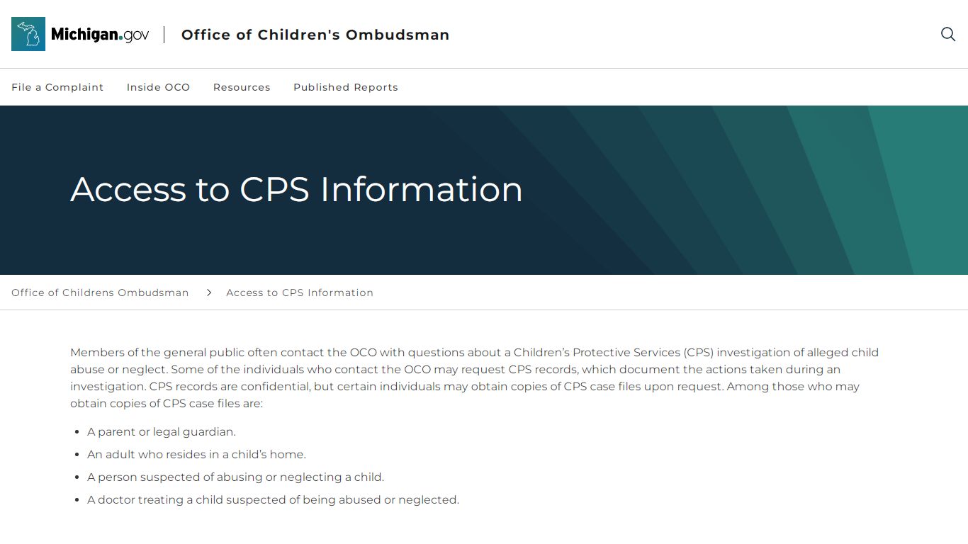 Access to CPS Information - Michigan